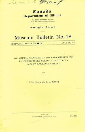 Seller image for Canada department of mines. Structural relations of the pre-cambrian and palaeozoic rocks north of the ottawa and st.lawrence valleys Museum bulletin N.18 for sale by Biblioteca di Babele
