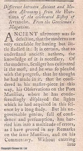 Differences between Ancient and Modern Astronomy; from the Huetiana of the celebrated Bishop of A...