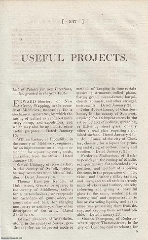 1805, List of Patents for new Inventions granted during the Year. An original article from The An...