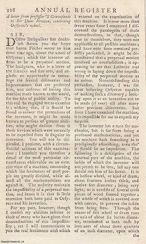 A letter from Professor Gravesande to Sir Isaac Newton, concerning Orsyreus's wheel. An original ...