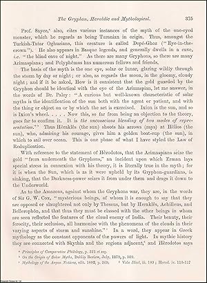 Bild des Verkufers fr Remarks on the Gryphon, Heraldic and Mythological. An uncommon original article from the journal Archaeologia, 1885. zum Verkauf von Cosmo Books