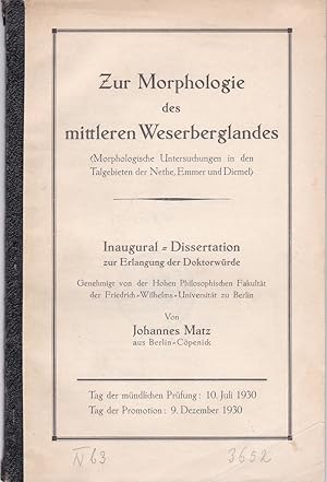 Zur Morphologie des mittleren Weserberglandes. Inaugural-Dissertation.