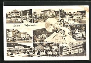 Bild des Verkufers fr Ansichtskarte Lazne Luhacovice, Mdchen in Tracht, Partien vom Ort, Japanischer Garten zum Verkauf von Bartko-Reher