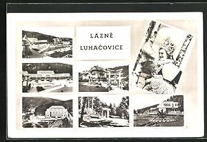 Bild des Verkufers fr Ansichtskarte Lazne Luhacovice, Frau in Tracht, Japanischer Garten, Namesti zum Verkauf von Bartko-Reher