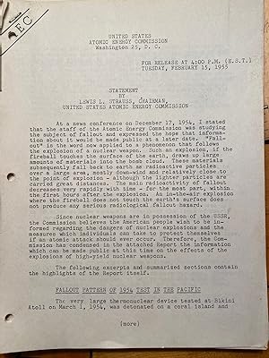 Statement by Lewis L. Strauss, Chairman, U.S. Atomic Energy Commission. AND WITH: "A Report by th...