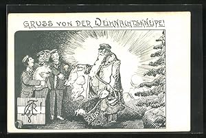 Ansichtskarte Gruss von der Weihnachtskneipe, Weihnachtsmann mit Ferkel, studentische Szene