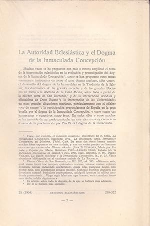 Seller image for LA AUTORIDAD ECLESIASTICA Y EL DOGMA DE LA INMACULADA CONCEPCION (EXTRAIDO ORIGINAL DEL AO 1954, ESTUDIO COMPLETO TEXTO INTEGRO) for sale by Libreria 7 Soles