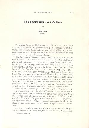 Immagine del venditore per EINIGE ORTHOPTEN VON MALLORCA (EXTRAIDO ORIGINAL DEL AO 1931, ESTUDIO COMPLETO TEXTO INTEGRO) venduto da Libreria 7 Soles