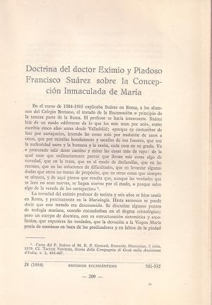 Bild des Verkufers fr DOCTRINA DEL DOCTOR EXIMIO Y PIADOSO FRANCISCO SUAREZ SOBRE LA CONCEPCION INMACULADA DE MARIA (EXTRAIDO ORIGINAL DEL AO 1954, ESTUDIO COMPLETO TEXTO INTEGRO) zum Verkauf von Libreria 7 Soles