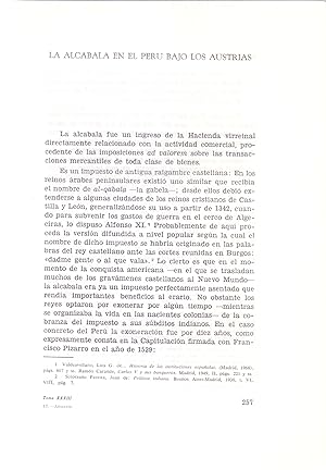 Seller image for LA ALCABALA EN EL PERU BAJO LOS AUSTRIAS (EXTRAIDO ORIGINAL DEL AO 1976, ESTUDIO COMPLETO TEXTO INTEGRO) for sale by Libreria 7 Soles