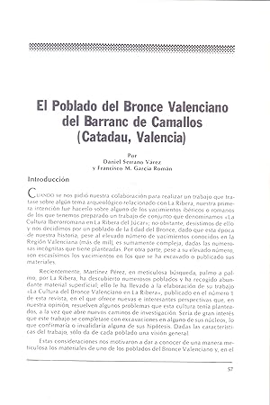 Imagen del vendedor de EL POBLADO DEL BRONCE VALENCIANO DEL BARRANC DE CAMALLOS - CATADAU, VALENCIA - (EXTRAIDO ORIGINAL DEL AO 1986, ESTUDIO COMPLETO TEXTO INTEGRO) a la venta por Libreria 7 Soles