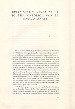 Imagen del vendedor de RELACIONES Y NEXOS DE LA IGLESIA CATOLICA CON EL MUNDO ARABE (EXTRAIDO ORIGINAL DEL AO 1947, ESTUDIO COMPLETO TEXTO INTEGRO a la venta por Libreria 7 Soles