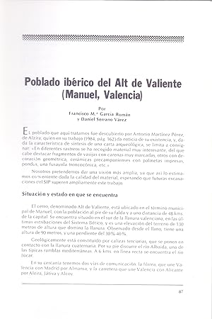 Imagen del vendedor de POBLADO IBERICO DEL ALT DE VALIENTE - MANUAL, VALENCIA - (EXTRAIDO ORIGINAL DEL AO 1986, ESTUDIO COMPLETO TEXTO INTEGRO) a la venta por Libreria 7 Soles