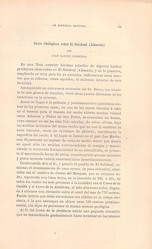 Imagen del vendedor de DATOS LITOLOGICOS SOBRE EL SALOBRAL, ALBACETE (EXTRAIDO ORIGINAL DEL AO 1911, ESTUDIO COMPLETO TEXTO INTEGRO) a la venta por Libreria 7 Soles