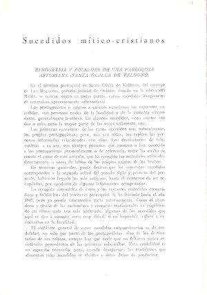 Imagen del vendedor de ETNOGRAFIA Y FOLKLORE DE UNA PARROQUIA ASTURIANA - SANTA OLALLA DE VALDUNO - (EXTRAIDO ORIGINAL DEL AO 1969, ESTUDIO COMPLETO TEXTO INTEGRO) a la venta por Libreria 7 Soles