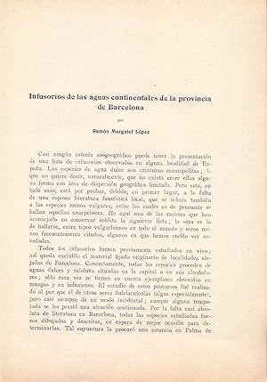Seller image for INFUSORIOS DE LAS AGUAS CONTINENTALES DE LA PROVINCIA DE BARCELONA (EXTRAIDO ORIGINAL DEL AO 1945, ESTUDIO COMPLETO TEXTO INTEGRO) for sale by Libreria 7 Soles