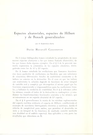 Seller image for ESPACIOS ALEATORIALES, ESPACIOS DE HILBERT Y DE BANACH GENERALIZADOS (EXTRAIDO ORIGINAL DEL AO 1968, ESTUDIO COMPLETO TEXTO INTEGRO) for sale by Libreria 7 Soles