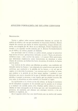 Imagen del vendedor de ANALISIS FORMALISTA DE RELATOS LEONESES (EXTRAIDO ORIGINAL DEL AO 1975, ESTUDIO COMPLETO TEXTO INTEGRO a la venta por Libreria 7 Soles