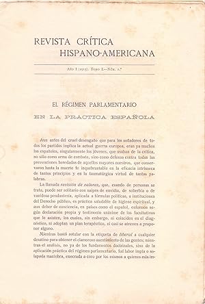 Bild des Verkufers fr EL REGIMEN PARLAMENTARIO EN LA PRACTICA ESPAOLA (EXTRAIDO ORIGINAL DEL AO 1915, ESTUDIO COMPLETO TEXTO INTEGRO) zum Verkauf von Libreria 7 Soles
