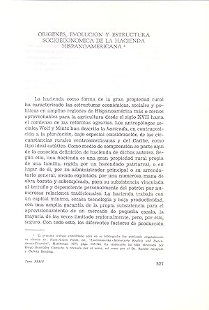 Immagine del venditore per ORIGENES, EVOLUCION Y ESTRUCTURA SOCIOECONOMICA DE LA HACIENDA HISPANOAMERICANA (EXTRAIDO ORIGINAL DEL AO 1976, ESTUDIO COMPLETO TEXTO INTEGRO) venduto da Libreria 7 Soles