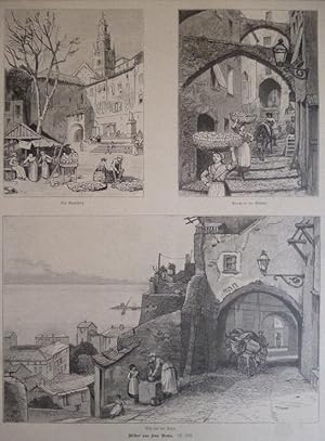 orig. Holzstich - Bilder aus San Remo ( 3 Ansichten )