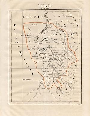 Bild des Verkufers fr Karte Nubie. Original, grenzkolorierte historische Landkarte von 1843;Kupferstich, gestochen von Pierre Tardieu zum Verkauf von Antiquariat Kastanienhof