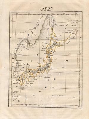 Bild des Verkufers fr Karte Japon. Original, grenzkolorierte historische Landkarte von 1843;Kupferstich, gestochen von Pierre Tardieu zum Verkauf von Antiquariat Kastanienhof
