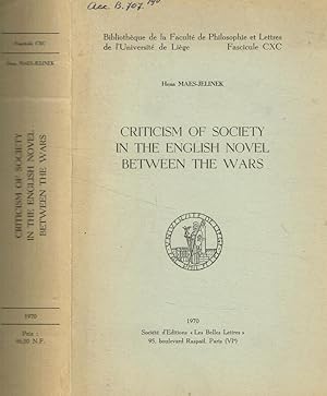 Immagine del venditore per Criticism of society in the english novel between the wars venduto da Biblioteca di Babele