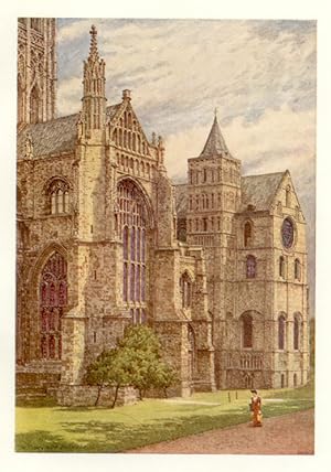 SOUTH SIDE OF CANTERBURY CATHEDRAL,1907 COLOUR VINTAGE ARCHITECTURAL LANDSCAPE PRINT