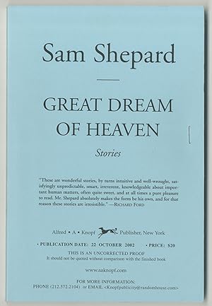 Bild des Verkufers fr Great Dream of Heaven: Stories zum Verkauf von Between the Covers-Rare Books, Inc. ABAA