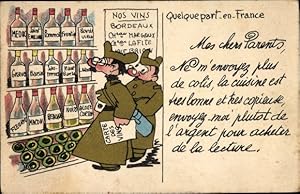 Image du vendeur pour Ansichtskarte / Postkarte Collection Comique Militaire, Quelquepart en France, Carte des Vins, dt. Soldaten vor Weinregal mis en vente par akpool GmbH