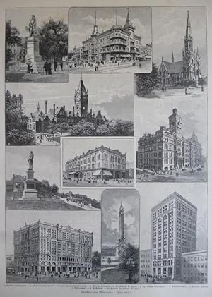 orig. Holzstich - Ansichten aus Milwaukee ( Vielansicht Amerika USA City )