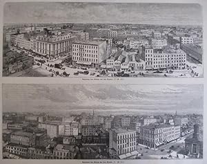 orig. Holzstich - Panorama von Chicago vor dem Brande ( 2 Ansichten Amerika USA City )