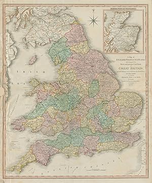 A map of England, Wales & Scotland describing all the direct and principal cross roads in Great B...