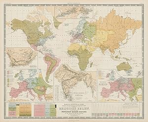 Bild des Verkufers fr Moral and Statistical Chart of the Distribution of Man according to Religious Belief with the principal Protestant Mission Stations in the middle of the 19th century // Mission stations of South Africa // Mission Stations of British North America // Mission Stations of India // Distribution of Man in Europe according to Language // Prevailing forms of religion in Europe zum Verkauf von Antiqua Print Gallery