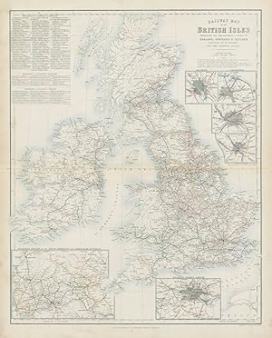 Railway Map of the British Isles // Glasgow, Edinburgh, Manchester, Birmingham // Enlarged sectio...