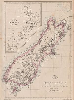 New Zealand Middle & South Islands; Inset map of New Zealand