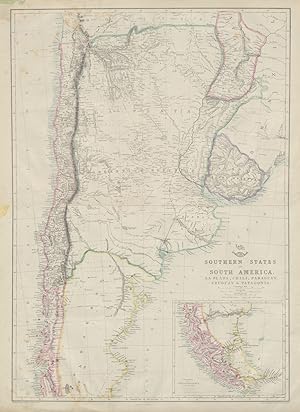 Southern States of South America. La Plata, Chili, Paraguay, Uruguay & Patagonia; Inset map of Ch...