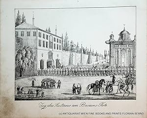 TURKEY, Procession, a fountain in the background, original print ca.1830