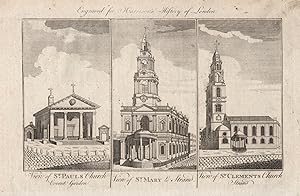 View of St Paul's Church, Covent Garden. View of St Mary le Strand. View of St Clement's Church, ...