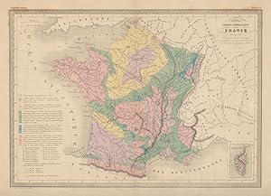 Carte Physique et Minéralogique de la France présentant les Versants, les Bassins, les Montagnes,...