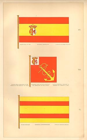 69. Spanish Flag of War, Spanische Kriegsflagge, Pavillon de Guerre Espagnol; 70. Spanish Ensign ...