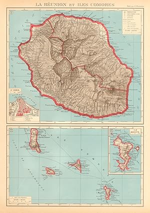 La Reunion et Îles Comores. Inset: St Denis: Île Mayotte. Îles Comores