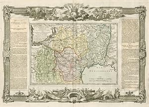 Seller image for Gouvernemens de Languedoc de Roussillon, de Foix, et partie de celui de Guienne et Gascogne, avec les Gnralits de Toulouse, de Montpelier, de Montauban, de Perpignan, et partie de celle d'Auch. Toutes les routes et les distances en lieus d'usage dans chaque province.  Paris, chez le Sr. Desnos, Ing? Gog? pour les Globes et Sphres, ru St. Jacques,  l'enseigne du Globe. 1771 for sale by Antiqua Print Gallery