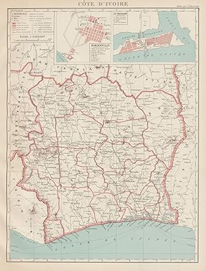 IVORY COAST Côte d'Ivoire Abidjan Bingerville Grand Bassam city plan 1929 map 
