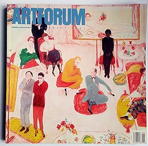 A cover for the art magazine Artforum which includes depictions of people in an artist studio