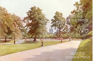 MARLBOROUGH HOUSE GARDEN LOOKING TOWARDS WESTMINSTER,1912 Colour Bookplate Print With Tissue