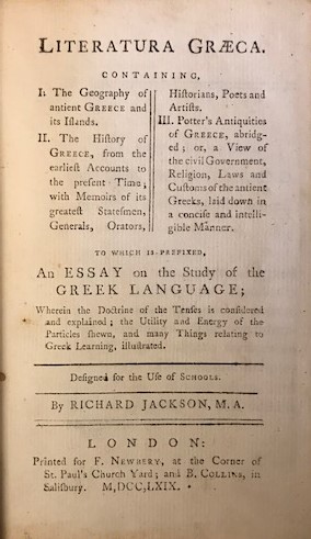 Literatura Graeca. Containing, I. The geography of antient Greece and its Islands. II. The Histor...