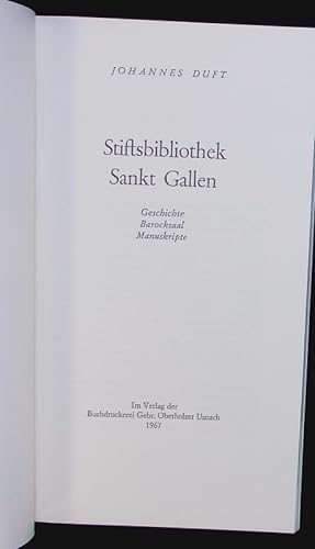 Bild des Verkufers fr Stiftsbibliothek Sankt Gallen. Geschichte, Barocksaal, Manuskripte. zum Verkauf von Antiquariat Bookfarm