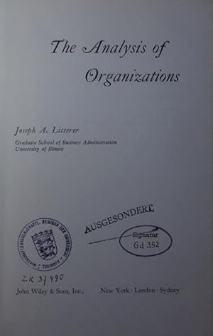 Bild des Verkufers fr The analysis of organizations. zum Verkauf von Antiquariat Bookfarm